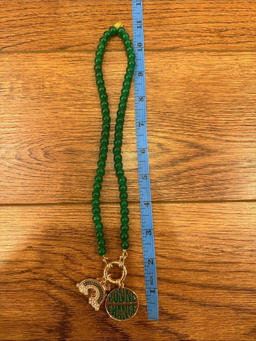Plunder Green Beaded Necklace with Gold and Crystal Charms - Picture 2 of 3